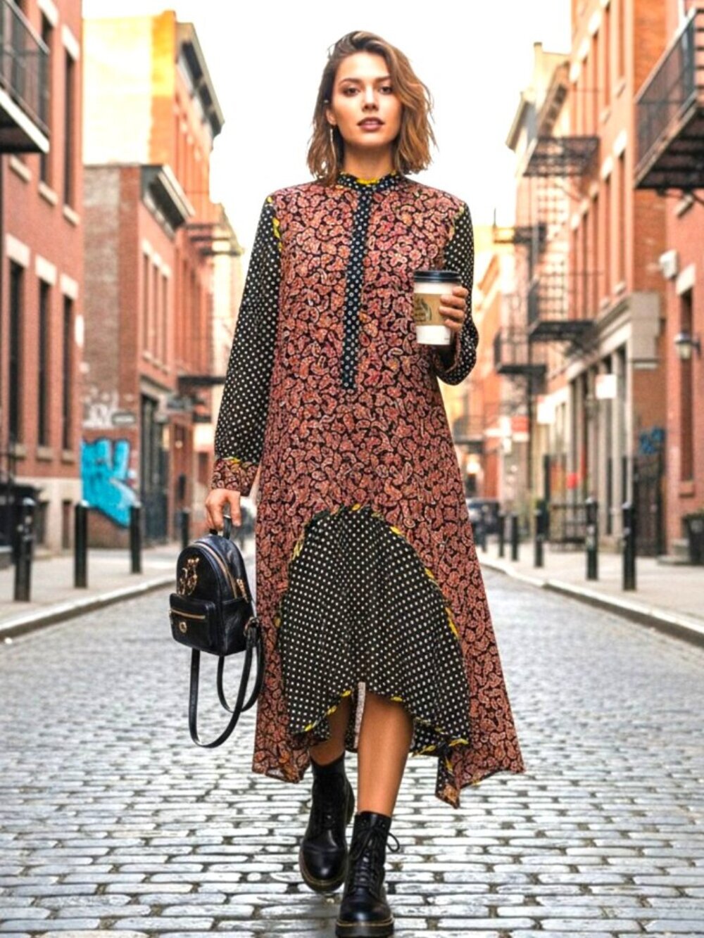 NEW Opening Ceremony 100% Silk Paisley Mixed Print Dress Black Sz 8 $595